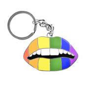 Rainbow Lips Keychain Hard Enamel Silver