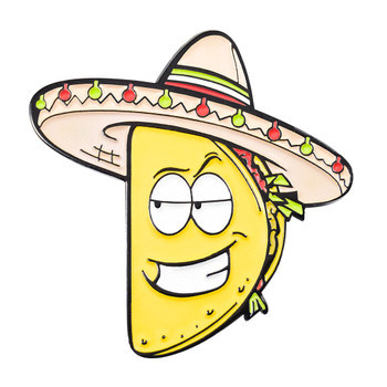 Sombrero Taco Lapel Pin Soft Enamel Black Dyed Metal