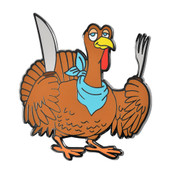 Turkey Feed Me Lapel Pin Hard Enamel Black Nickel