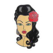 Vintage Chicana Lapel Pin Soft Enamel Black Nickel
