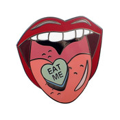 Valentines Candy Eat Me Lapel Pin Hard Enamel Black Nickel