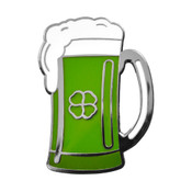 Shamrock Green Beer Mug Lapel Pin Hard Enamel Silver