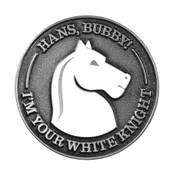 Hans Bubby White Knight Lapel Pin Soft enamel Antiqued Silver