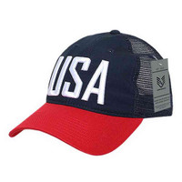 Rapid Dominance Ripstop Men's Embroidered USA Trucker Cap Hat A13-USA (Navy/Red)