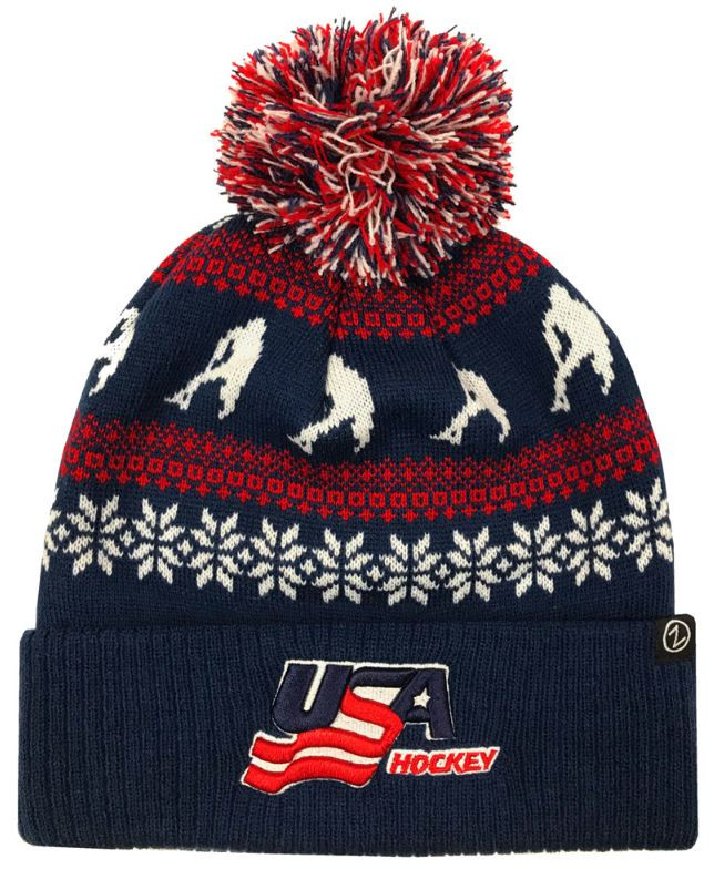 Zephyr Hats USA Hockey Carousel Knit Beanie Cap Hats w/ Pom Ski
