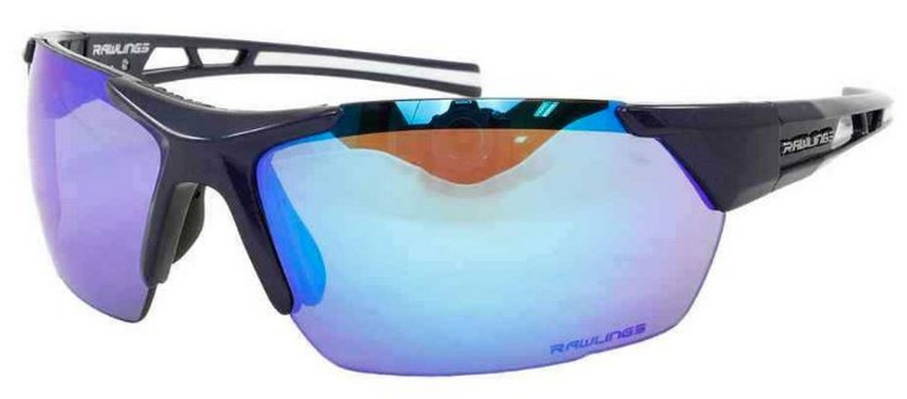 Rawlings Mens Athletic Sunglasses Half-Rim Black/Blue Mirrored