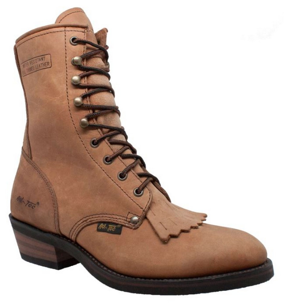 AdTec Men's 9" Packer Soft Toe Leather Lace Western Boots Crazy Horse Tan 9224 Sports Diamond