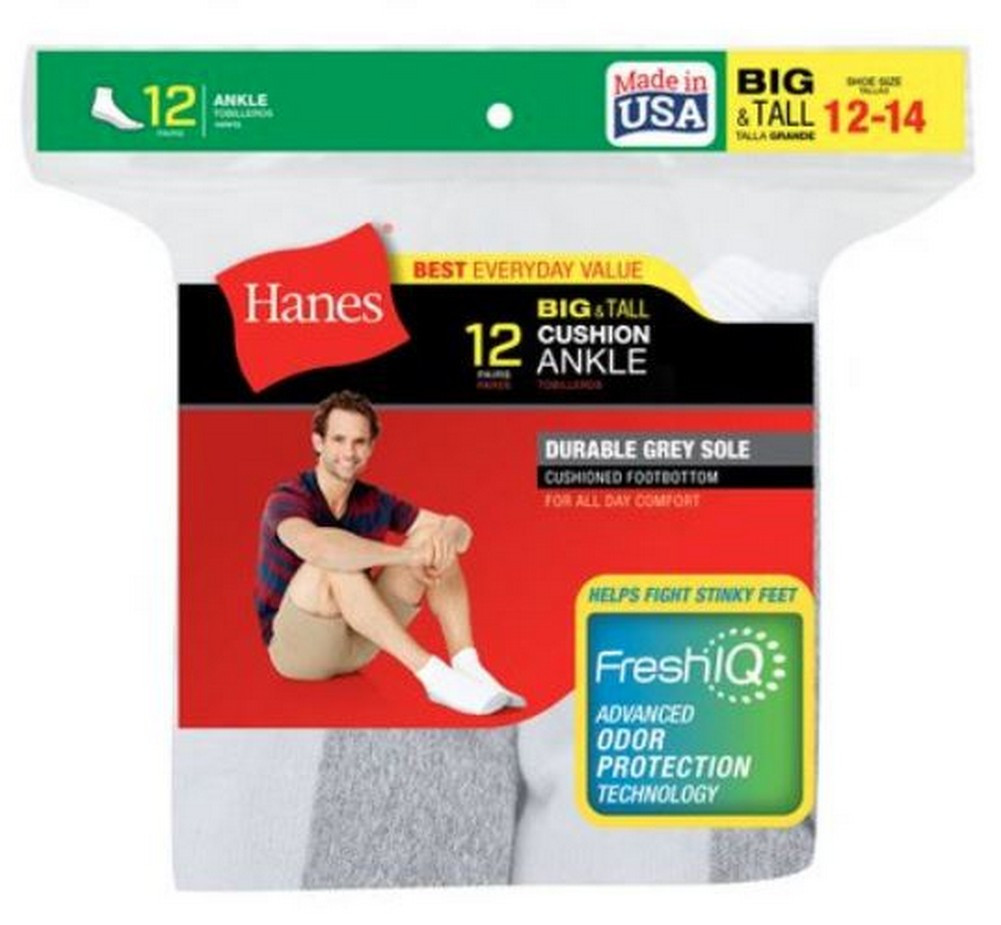 Hanes Men's White Big & Tall Size 1214 Cushion Ankle Socks (Pack of 12