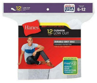 Hanes Men's Cushion Low Cut Socks FreshIQ Wicking Size 6-12 Dozen White or Black