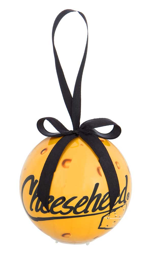 Original Cheesehead LED Ball Hanging Ornament w/ Black Ribbon Gold
