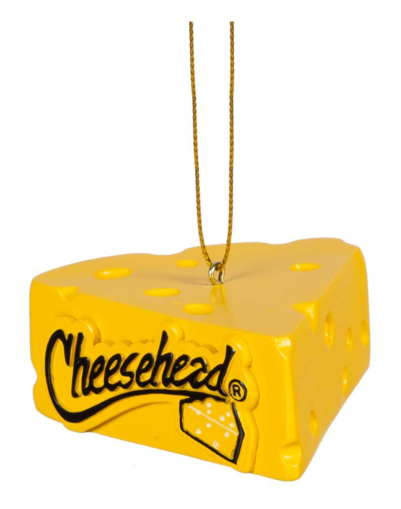 Original Cheesehead Sculpted Cheese Wedge Hanging Ornament Gold