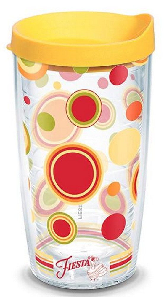 Tervis 16 oz Fiesta Sunny Dots Tumbler Mug Travel Cup w/ Lid Dishwasher
