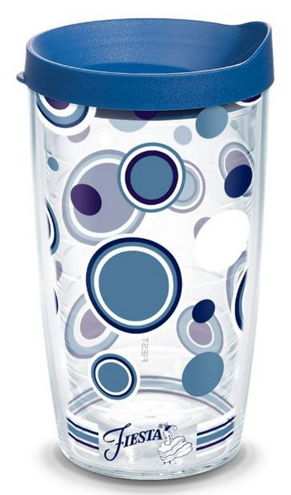 Tervis 16 oz Fiesta Lapis Dots Tumbler Mug Travel Cup w/ Lid Dishwasher