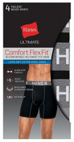Hanes Mens Ultimate Comfort Flex Fit Boxer Briefs Underwear (4 Pk) Black/Gray