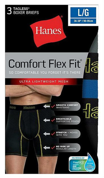 Hanes Mens Comfort Flex Fit Boxer Briefs Sport Mesh Underwear (3 Pk)  Black/Gray