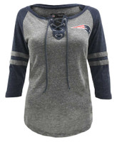 New Era Womens NFL New England Patriots Lace-Up Tee Jersey T-Shirt Stripe Sleeve