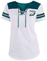 New Era Womens NFL Philadelphia Eagles Lace-Up Tee T-Shirt Stripe Sleeve C40061L