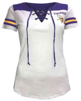 New Era Womens NFL Minnesota Vikings Lace-Up Tee T-Shirt Stripe Sleeve C40061L