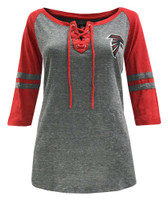 New Era Womens NFL Atlanta Falcons Lace-Up Tee T-Shirt Stripe Sleeve 70021L