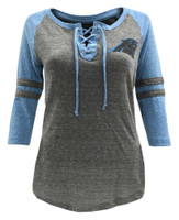 New Era Womens NFL Carolina Panthers Lace-Up Tee T-Shirt Stripe Sleeve 70021L