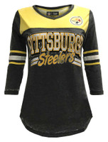 New Era Women's NFL Pittsburgh Steelers V-Neck T-Shirt 3/4 Sleeve Tee 76001LGD