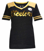 New Era Women's NFL Pittsburgh Steelers V-Neck T-Shirt Short Sleeve Tee ONT5GO