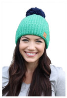 Panache Women's Knit Hat Cap Princess Crown Tag Accent Fleece Lined Pom Mint