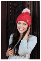 Panache Women's Knit Hat Cap Princess Crown Tag Accent Fleece Lined Pom Red