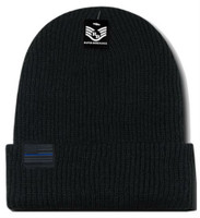 Rapid Dominance Thin Blue Line USA Flag Label Knit Beanie Fallen Police Officers