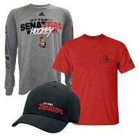 Adidas Men's NHL Ottawa Senators Hockey (3 Pack) 2 Tees T-Shirt & Ball Cap (M)