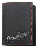 Rawlings High Grade Debossed Tri-fold Wallet Baseball Genuine Leather Black