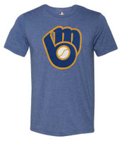 Fanatics Men's MLB Milwaukee Brewers Distressed Logo Short Sleeve T-Shirt, Blue