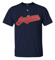Fanatics Men's MLB Cleveland Indians Wordmark Baseball Short Sleeve Shirt - Navy