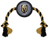 Pets First Las Vegas Knights Rubber Hockey Puck and Tough Rope Pet Toy – Black