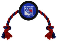 Pets First New York Rangers Rubber Hockey Puck and Tough Rope Pet Toy – Black