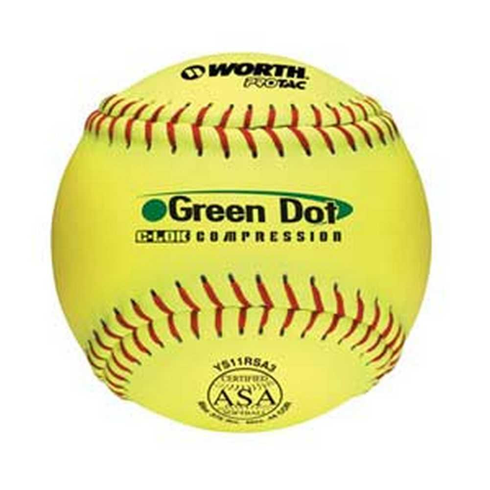 Worth 11Inch Synthetic Green Dot ASA 44375 Softballs, 1 Dozen Yellow