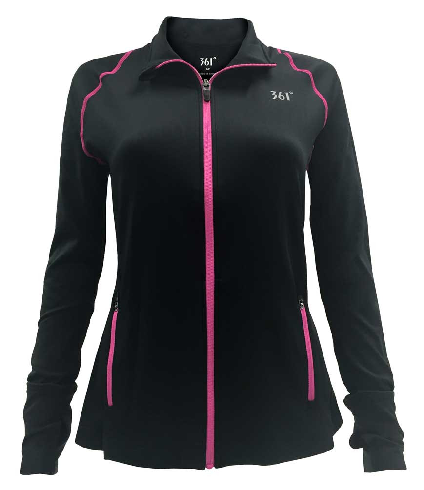 361 Degrees Women's Full Zip Athletic Running Jacket, Black