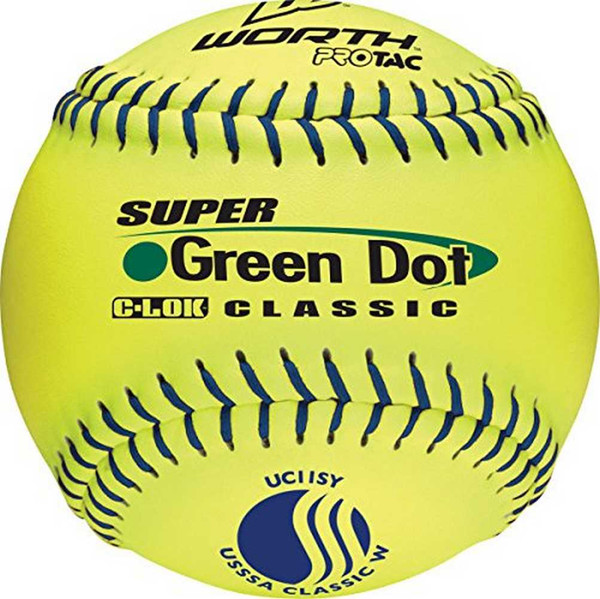 Worth 11Inch Synthetic Green Dot Slowpitch Softballs, 1 Dozen Yellow