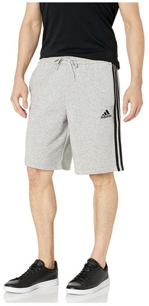 Adidas Men\'s Standard Fleece - Diamond Essentials Heather Sports Gray/Black 3-Stripes Shorts
