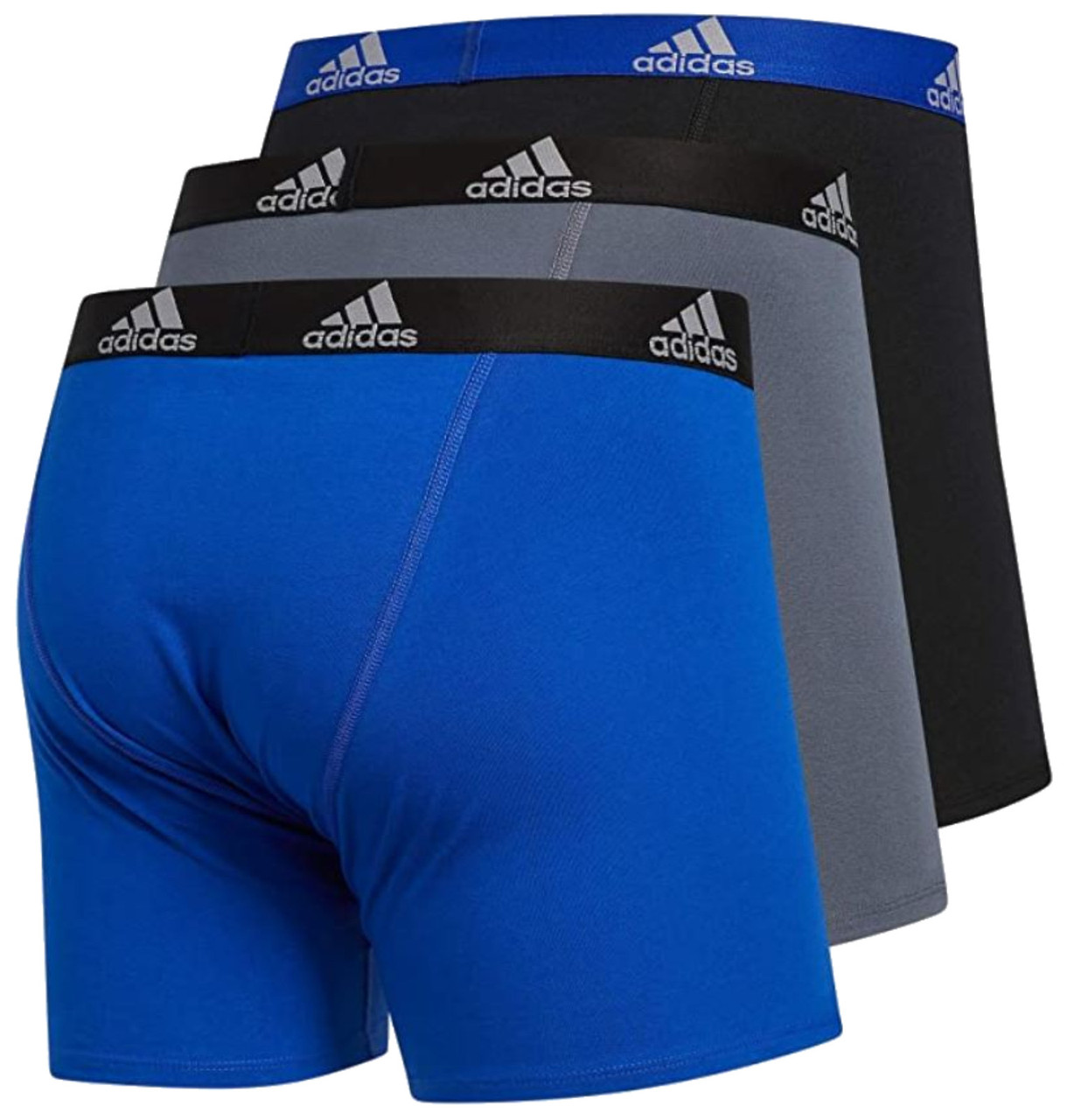 Adidas Men's Stretch Cotton Boxer Brief Underwear (3Pack) Blue/Grey