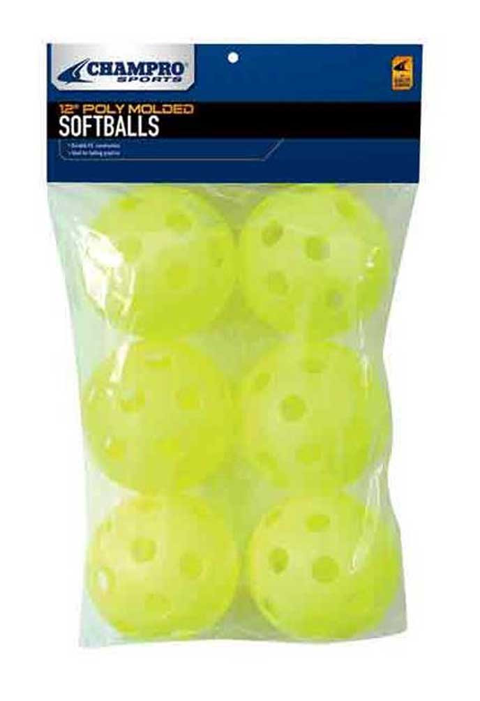 CHAMPRO 12Inch Hole Balls, Softball Plastic Balls, Yellow 6Pack CSB