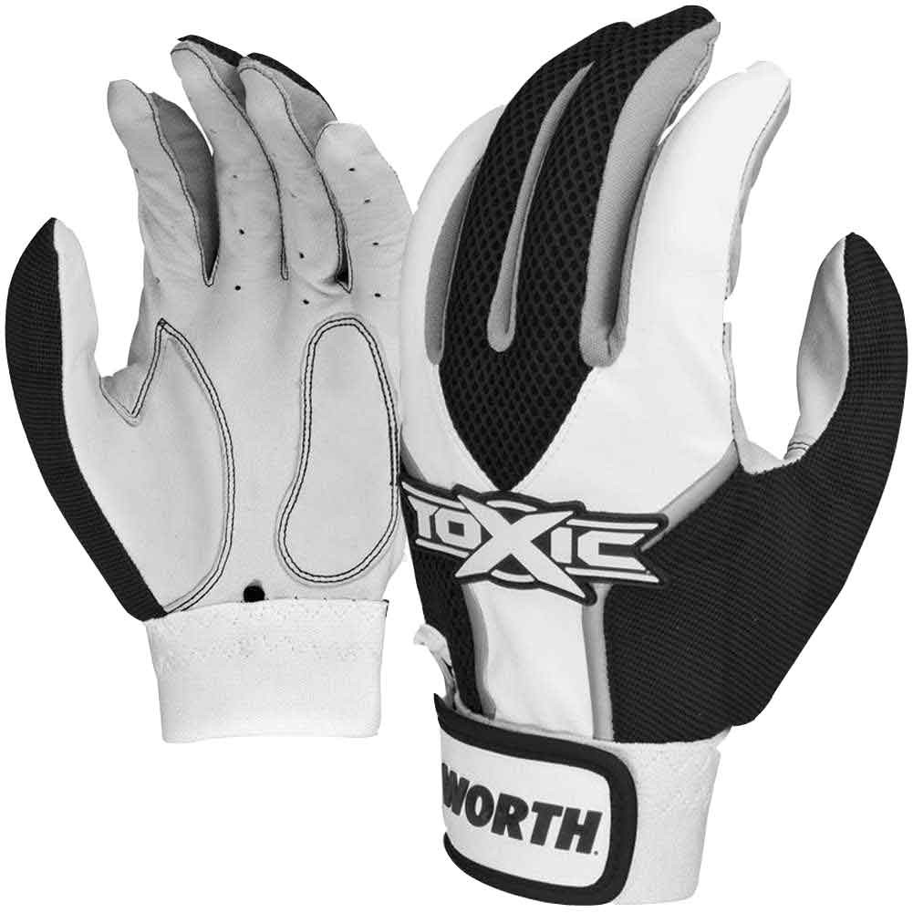 Worth Toxic Baseball Batting Gloves. Pair. White/Grey/Black. Pick Size