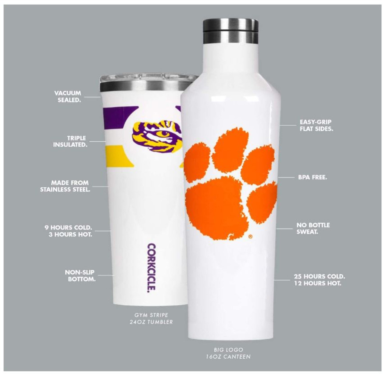Corkcicle Auburn University Tigers Gym Stripe 16 oz Triple Insulated