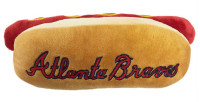 Pets First Atlanta Braves Hot Dog Shaped Squeaker Plush Dog Toy - Brown
