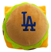 Pets First Los Angeles Dodgers Hamburger Shaped Squeaker Plush Dog Toy - Brown