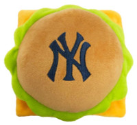 Pets First New York Yankees Hamburger Shaped Squeaker Plush Dog Toy - Brown