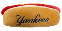 Pets First New York Yankees Hot Dog Shaped Squeaker Plush Dog Toy - Brown