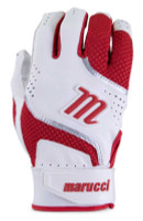 Marucci Code Adult Batting Gloves, Leather Palm & Mesh Back - Red/White