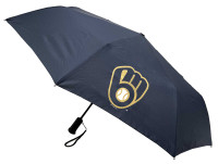 Storm Duds Milwaukee Brewers 42” Automatic Folding Umbrella W/Flashlight – Navy