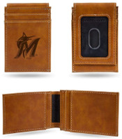 Rico Industries Miami Marlins Laser Engraved Brown Leather Front Pocket Wallet